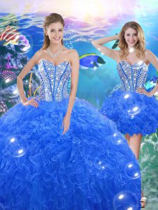 Royal Blue Organza Lace Up Sweet 16 Quinceanera Dress Sleeveless Floor Length Beading and Ruffles