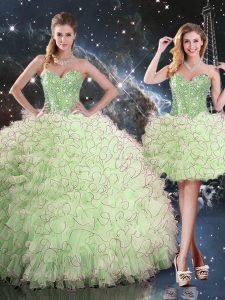 Deluxe Sleeveless Organza Lace Up Ball Gown Prom Dress for Military Ball and Sweet 16 and Quinceanera