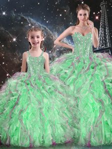 Customized Floor Length Green Vestidos de Quinceanera Organza Sleeveless Beading and Ruffles