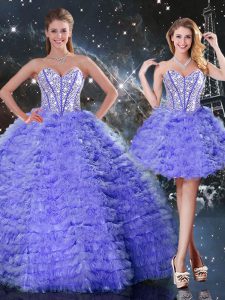 Luxury Purple Sleeveless Organza Lace Up Sweet 16 Quinceanera Dress for Military Ball and Sweet 16 and Quinceanera