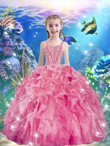 Superior Sleeveless Beading and Ruffles Lace Up Little Girls Pageant Dress