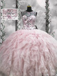 Extravagant Floor Length Ball Gowns Sleeveless Pink 15th Birthday Dress Zipper