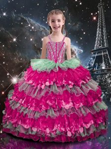 Organza Straps Sleeveless Lace Up Beading and Ruffled Layers Girls Pageant Dresses in Multi-color