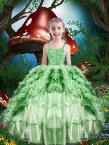 Pretty Straps Sleeveless Organza Kids Pageant Dress Beading and Ruffles and Ruffled Layers Lace Up