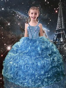 Wonderful Straps Sleeveless Organza Little Girl Pageant Dress Beading and Ruffles Lace Up