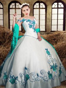 Colorful Sleeveless Lace Up Floor Length Embroidery 15th Birthday Dress