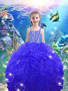 Perfect Floor Length Ball Gowns Sleeveless Royal Blue Little Girl Pageant Gowns Lace Up