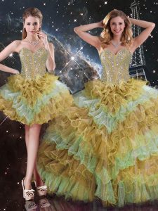 Attractive Sweetheart Sleeveless Organza Sweet 16 Dresses Beading and Ruffled Layers Lace Up