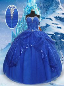 Glamorous Floor Length Ball Gowns Sleeveless Royal Blue Sweet 16 Dress Lace Up