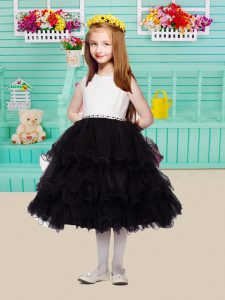 White And Black Little Girl Pageant Dress Party and Wedding Party with Beading and Ruffles and Ruffled Layers Scoop Sleeveless Zipper