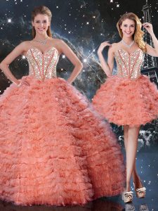 Organza Sleeveless Floor Length Sweet 16 Quinceanera Dress and Beading and Ruffled Layers