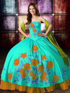 Eye-catching Multi-color Lace Up Sweet 16 Quinceanera Dress Embroidery Sleeveless Floor Length