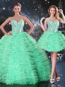 Apple Green Sweetheart Lace Up Beading and Ruffled Layers Quinceanera Gown Sleeveless