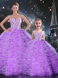 Lavender Lace Up Sweetheart Beading and Ruffles Quinceanera Dresses Tulle Sleeveless