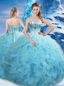 Sweetheart Sleeveless Tulle Quinceanera Dress Beading and Pick Ups Lace Up