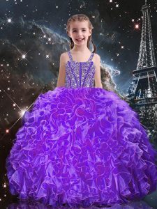 Discount Eggplant Purple Sleeveless Beading and Ruffles Floor Length Little Girl Pageant Dress