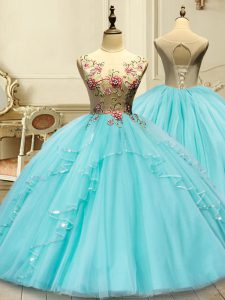 Hot Sale Sleeveless Lace Up Floor Length Appliques Sweet 16 Dresses