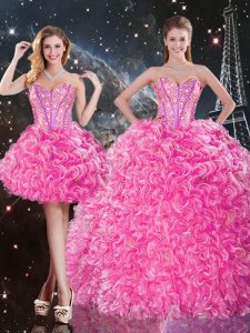 Sweetheart Sleeveless Lace Up 15 Quinceanera Dress Rose Pink Organza