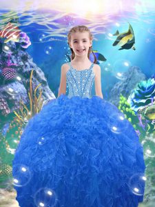 Floor Length Ball Gowns Sleeveless Baby Blue Kids Formal Wear Lace Up