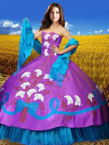 Dramatic Multi-color Sleeveless Embroidery Floor Length Quinceanera Dresses