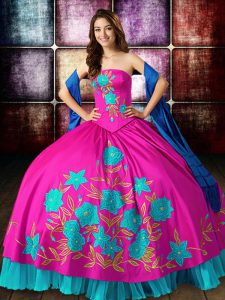 Exceptional Multi-color Satin Lace Up Quinceanera Dresses Sleeveless Floor Length Embroidery