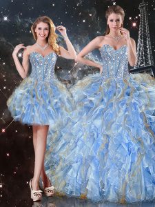 On Sale Light Blue Quinceanera Dress Military Ball and Sweet 16 and Quinceanera with Beading and Ruffles Sweetheart Sleeveless Lace Up