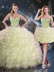 Sweetheart Sleeveless Lace Up Vestidos de Quinceanera Yellow Green Organza