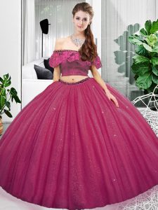 Fuchsia Lace Up Sweet 16 Quinceanera Dress Lace and Ruching Sleeveless Floor Length