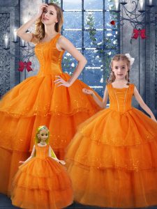 Floor Length Ball Gowns Sleeveless Orange Sweet 16 Dresses Lace Up