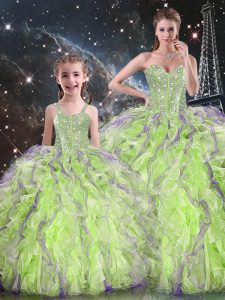 Sophisticated Yellow Green Sweetheart Neckline Beading and Ruffles 15 Quinceanera Dress Sleeveless Lace Up