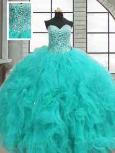 Perfect Floor Length Turquoise 15th Birthday Dress Sweetheart Sleeveless Lace Up