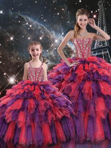 Lovely Multi-color Ball Gown Prom Dress Military Ball and Sweet 16 and Quinceanera with Beading and Ruffles and Ruffled Layers Sweetheart Sleeveless Lace Up