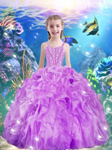 New Style Floor Length Ball Gowns Sleeveless Lilac Kids Formal Wear Lace Up