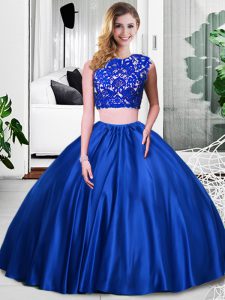 Attractive Floor Length Royal Blue Quinceanera Gowns Scoop Sleeveless Zipper