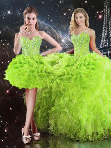 Elegant Sleeveless Organza Lace Up Quinceanera Gown for Military Ball and Sweet 16 and Quinceanera