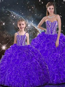 Purple Sweetheart Lace Up Beading and Ruffles Sweet 16 Dress Sleeveless