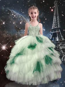 Customized Sleeveless Beading and Ruffled Layers Lace Up Kids Pageant Dress