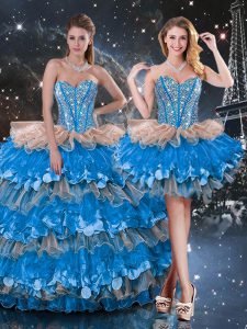 Multi-color Organza Lace Up Sweet 16 Quinceanera Dress Sleeveless Floor Length Beading and Ruffles and Ruffled Layers