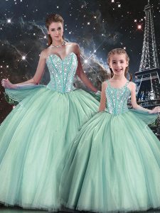 Pretty Turquoise Sweetheart Neckline Beading 15 Quinceanera Dress Sleeveless Lace Up