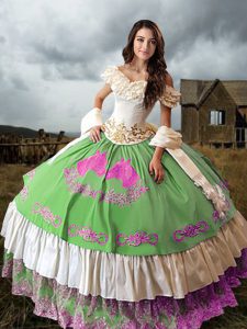 Gorgeous Multi-color Off The Shoulder Neckline Embroidery and Ruffled Layers Quinceanera Dress Sleeveless Lace Up