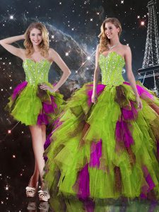 High Low Multi-color Sweet 16 Dress Tulle Sleeveless Ruffles