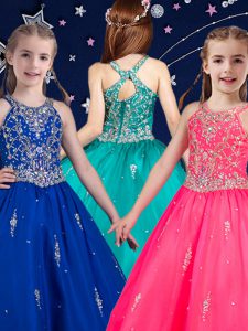 Nice Hot Pink and Royal Blue Scoop Zipper Beading Little Girl Pageant Gowns Sleeveless