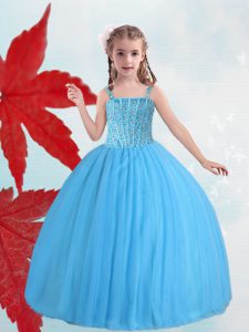 Baby Blue Little Girl Pageant Dress Quinceanera and Wedding Party with Beading Straps Sleeveless Lace Up