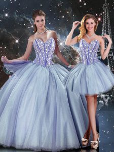 Floor Length Lace Up Ball Gown Prom Dress Blue for Military Ball and Sweet 16 and Quinceanera with Beading