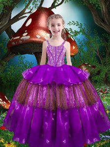 On Sale Organza Sleeveless Floor Length Kids Formal Wear and Beading and Ruffled Layers