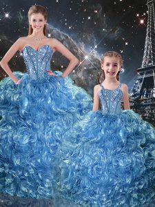 Chic Baby Blue Lace Up Sweetheart Beading and Ruffles Sweet 16 Quinceanera Dress Organza Sleeveless