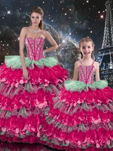 Floor Length Multi-color 15th Birthday Dress Sweetheart Sleeveless Lace Up