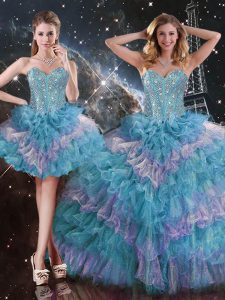 Multi-color Sleeveless Organza Lace Up Sweet 16 Quinceanera Dress for Military Ball and Sweet 16 and Quinceanera