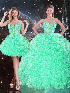 Smart Floor Length Three Pieces Sleeveless Apple Green Sweet 16 Dresses Lace Up