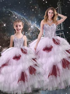 Fancy Multi-color Ball Gowns Sweetheart Sleeveless Organza Floor Length Lace Up Beading and Ruffled Layers Quinceanera Gowns